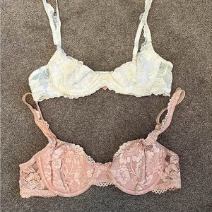 Victoria's Secret Floral Lace Bra Trio - Blue, Cream, Pink